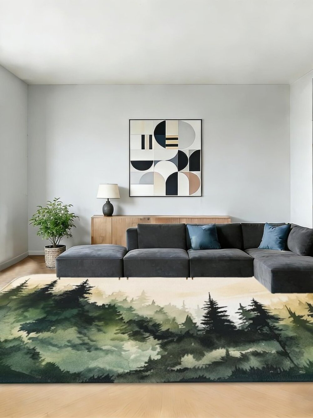 Mountain Forest Rug for Living Room 5x7,Watercolor Tree Machine Washable Area